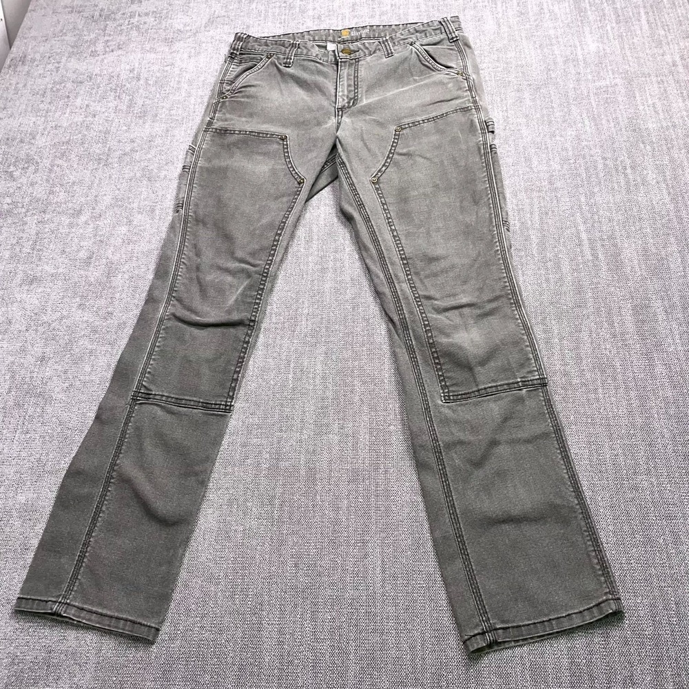Carhartt Slim Double Knee Carpenter Pants Womens 10 Gray Straight Leg Workwear